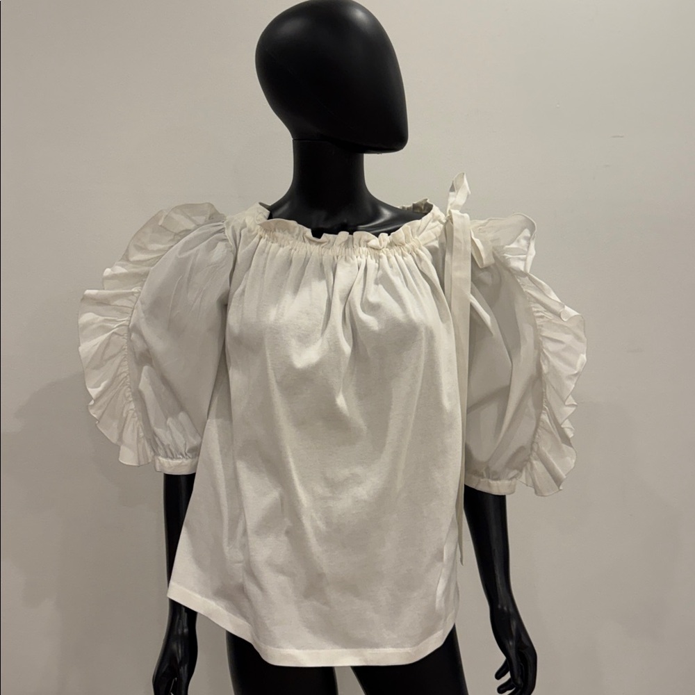 See By Chloe Elegant White Women's Top with puffed sleeves and bow size S